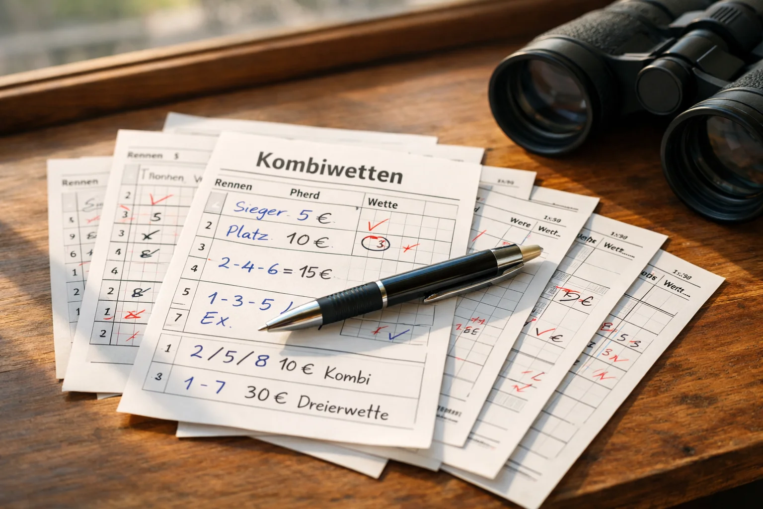Kombinationswetten Pferderennen – Mehrere Wettscheine nebeneinander