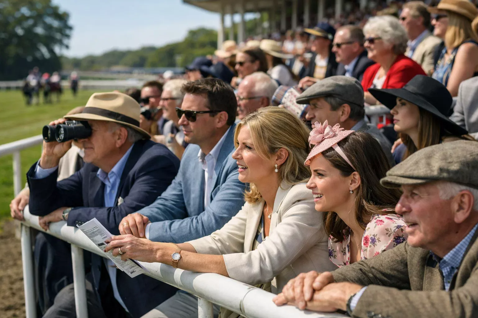 Begeistertes Publikum auf der Tribüne beim Pferderennen