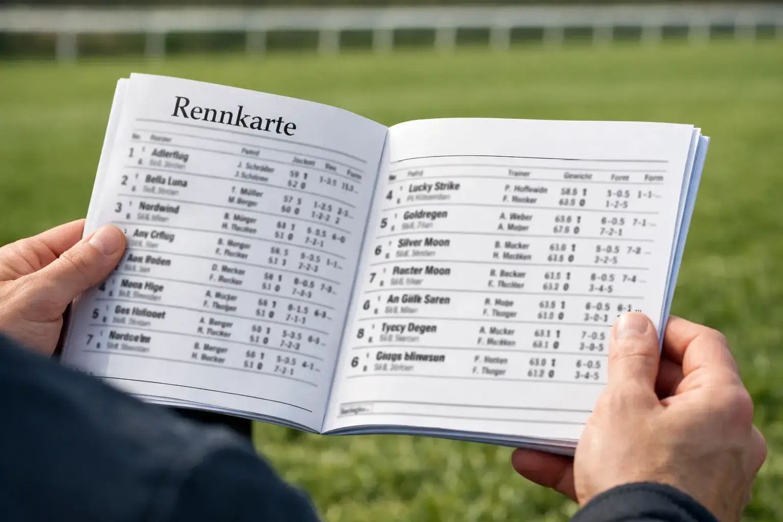 Rennkarte lesen bei Pferderennen – Gedruckte Racecard in der Hand
