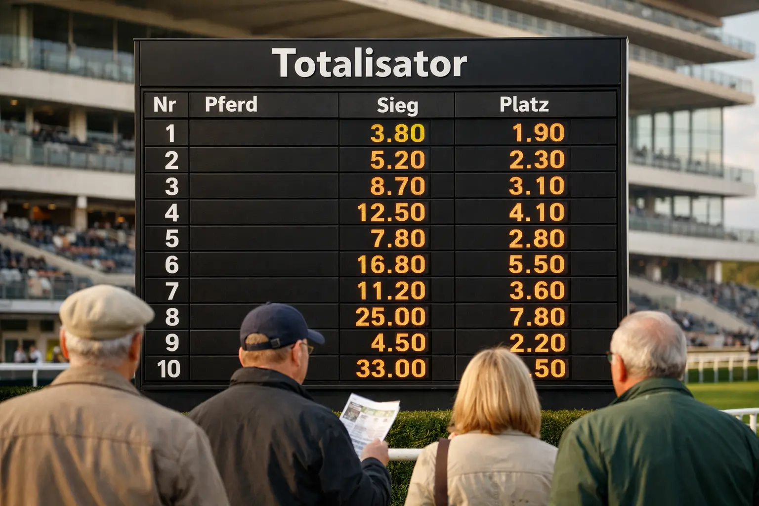 Totalisator Wetten bei Pferdewetten – Quotentafel am Ippodrom
